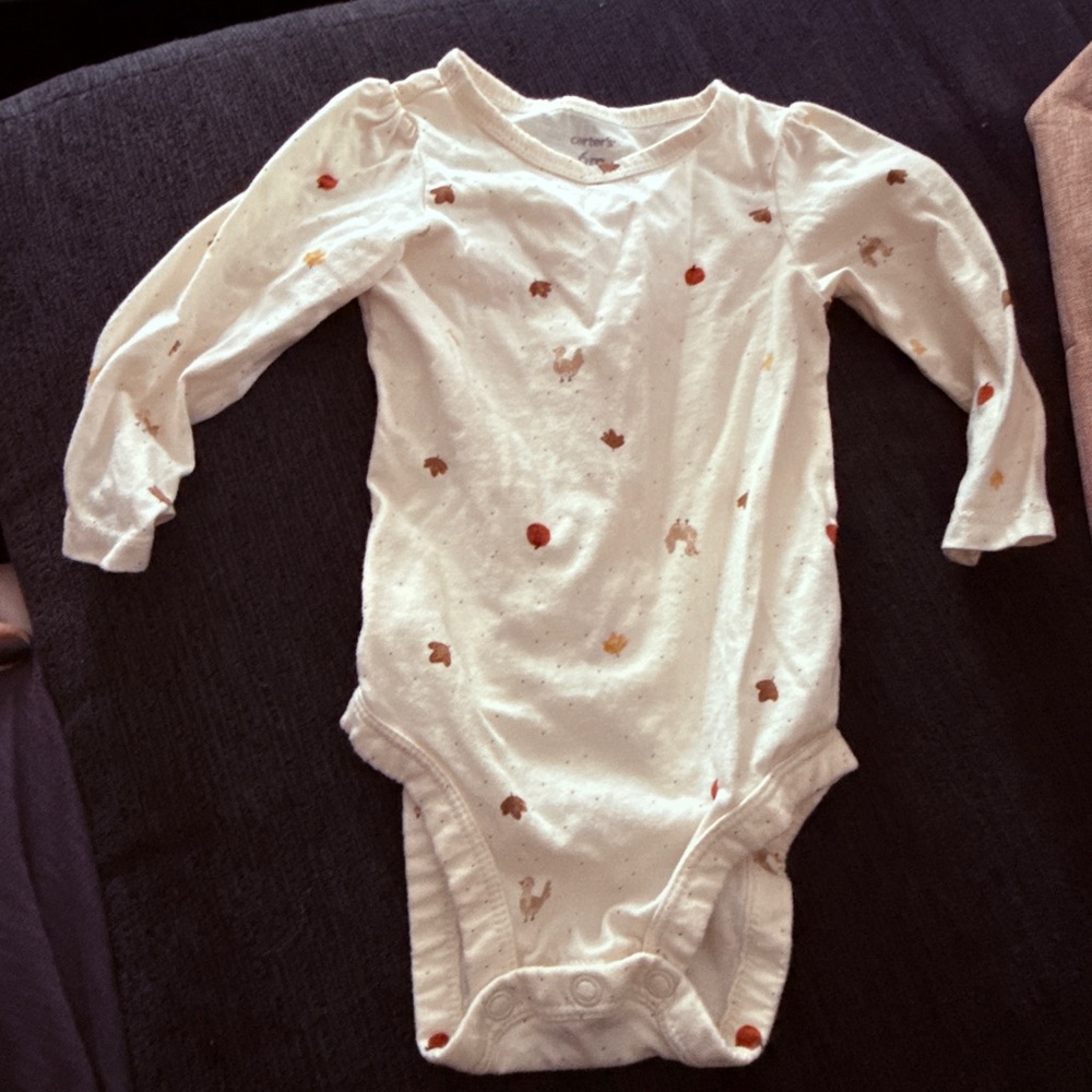 Cream Baby Onesie with Leaf Print